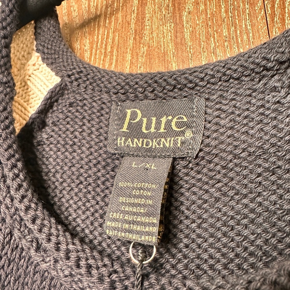 Pure Handknit Black Cream Cotton Colorblock Button Sweater L/XL NWT 4506-07 - Picture 6 of 9